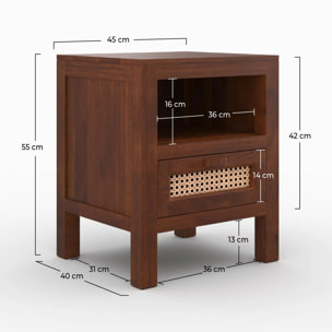Table de chevet en bois de manguier et cannage - Tiki