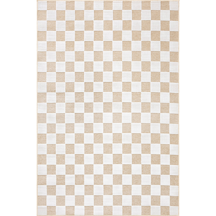 GARDEN - Tapis d'intérieur / extérieur à motif damier blanc et beige