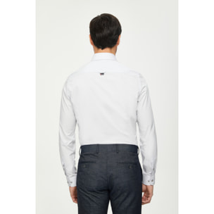 Camicia Uomo 1 Bottone Button Down Slim Popeline Stretch Unito Grigio