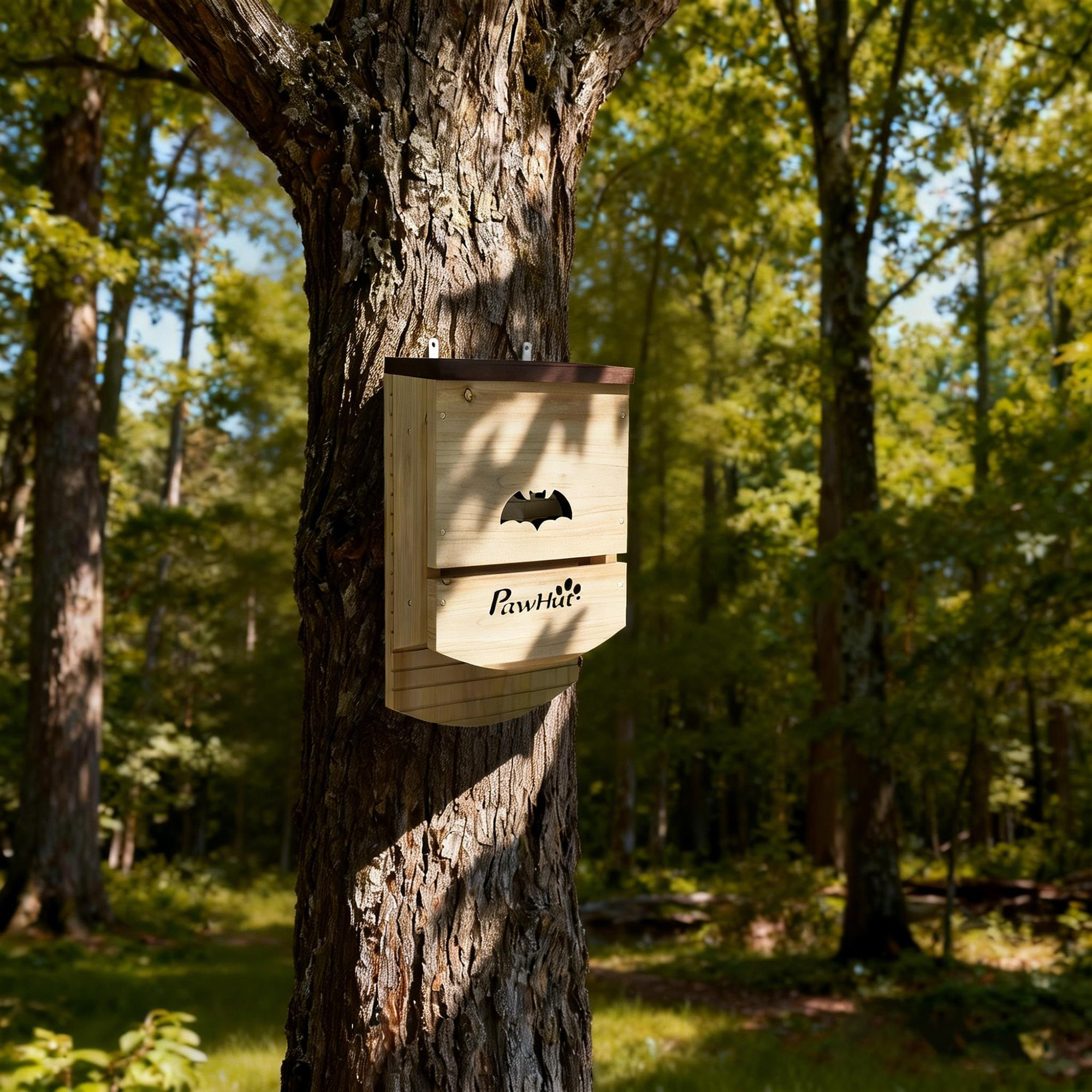 Lot de 3 nichoirs chauve-souris plateforme et 2 chambres bois marron