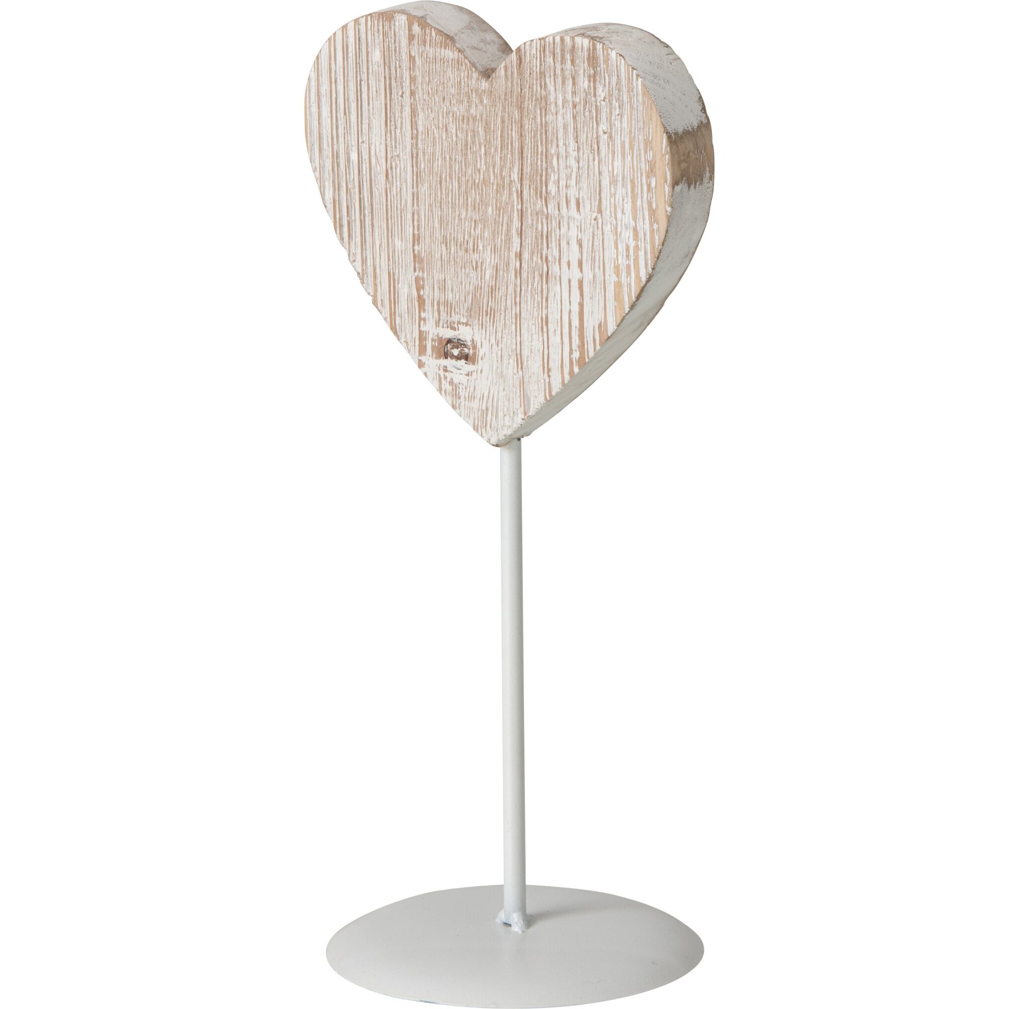 J-Line Cœur sur base - bois - blanc cassé - small