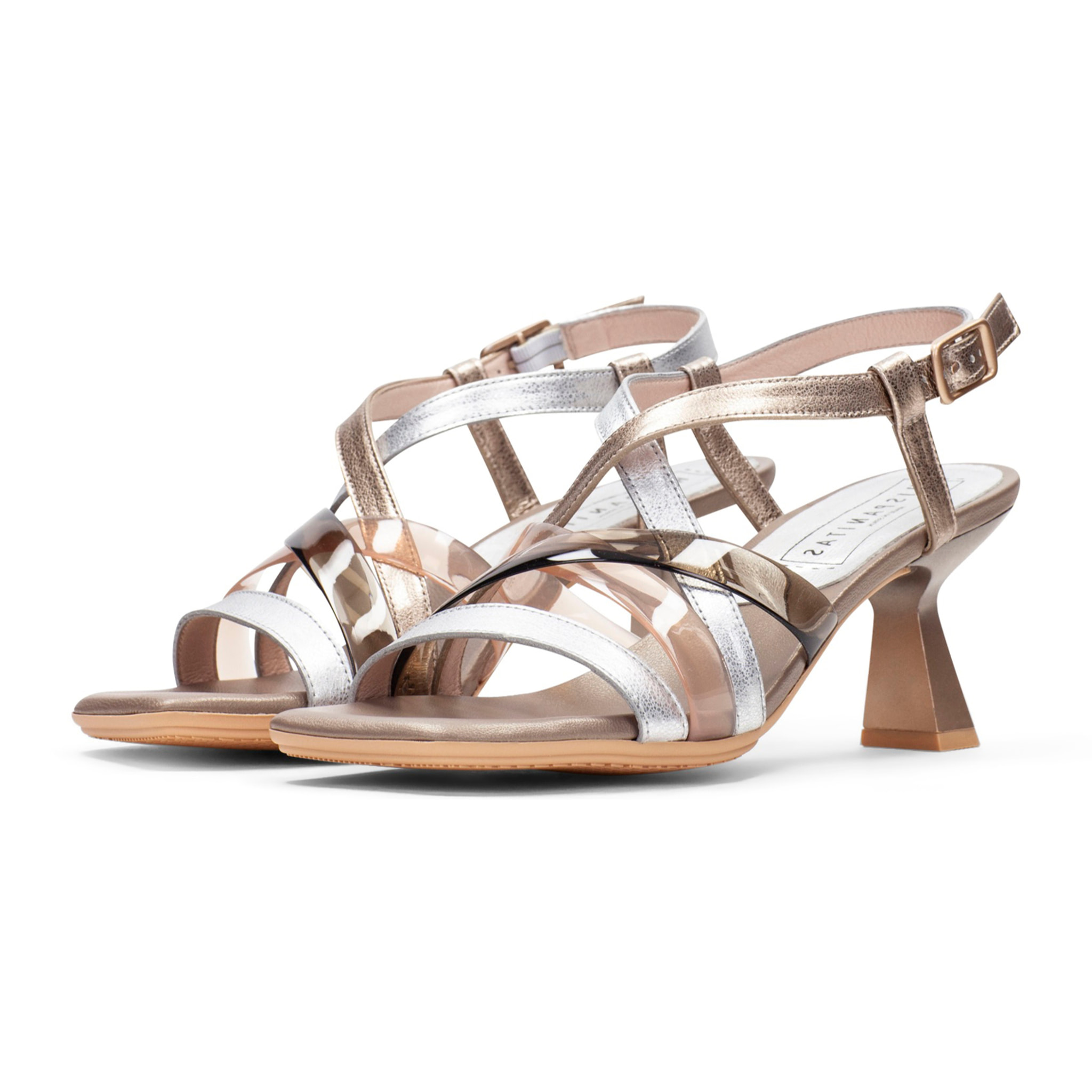 Sandalia Tacon Danielle Plata oro 6 cm