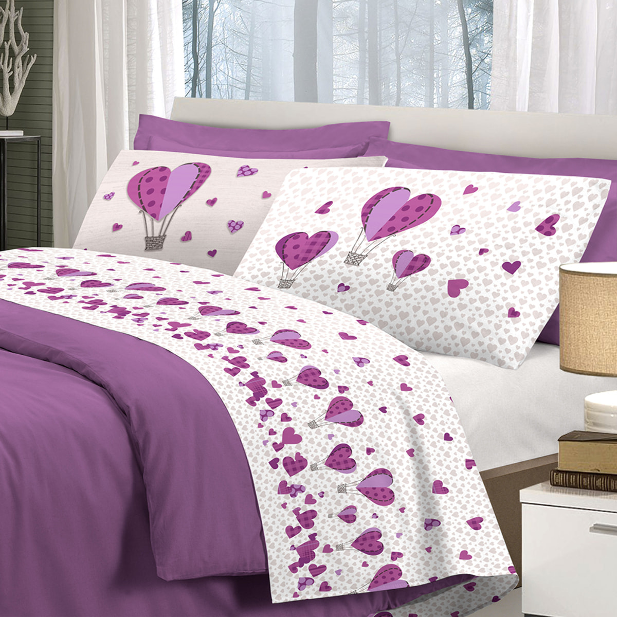 Completo letto mongolfiera rosa 100% cotone