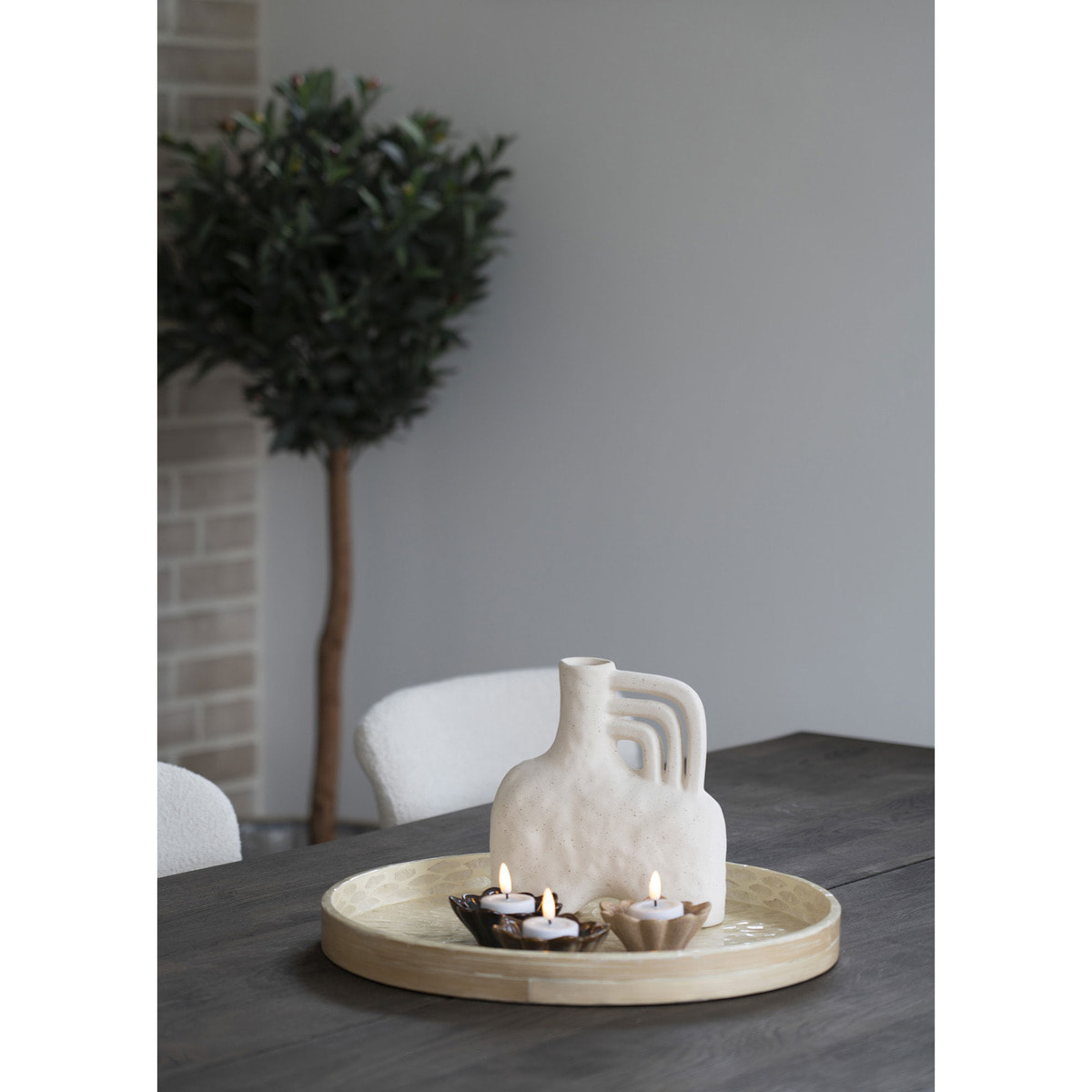 Vassoio rotondo in bamboo e capiz beige 40 cm