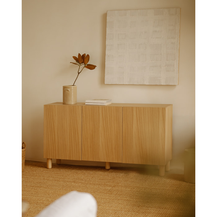 Buffet avec 3 portes en bois de placage de chêne naturel de 160x40cm Hauteur: 85 Longueur: 160 Largeur: 40