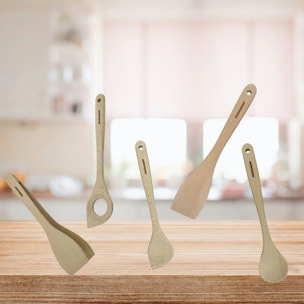 Ensemble de pince, spatule et cuillères en bois FSC Fackelmann Nature