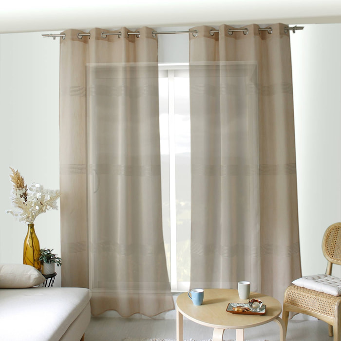 Voilage bohème à bandes ajourées - Beige
