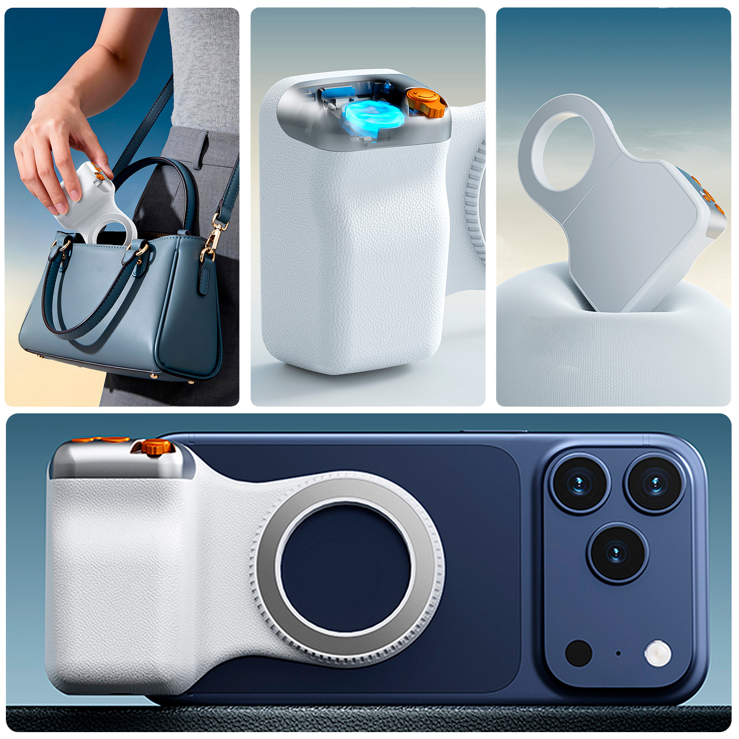 Mango fotográfico magnético para smartphone, control de zoom, botón selfie y disparador. Con conexión Bluetooth y anillo magnético incluido.