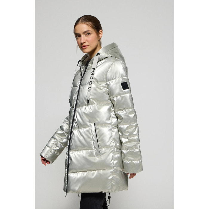 Abrigo platino metalizado Catele de capucha fija y detalles Polo Club