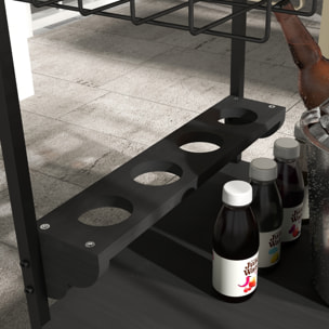 Camarera con Ruedas de Madera Carro de Servicio con 2 Estantes 2 Cestas Metálicas y Soportes para Botellas para Jardín Terraza Patio 97,5x65x81 cm Natural y Negro