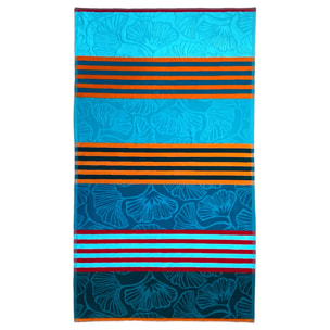 Serviette de plage éponge velours Jacquard ciselé Bleu 90x170 340g/m² - Fiorito
