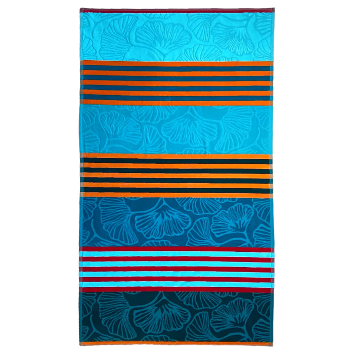 Serviette de plage éponge velours Jacquard ciselé Bleu 90x170 340g/m² - Fiorito