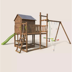 Aire de jeux pour enfant maisonnette avec mur d'escalade et corde à  grimper - COTTAGE CRAZY