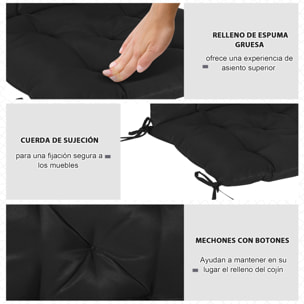 Conjunto de 2 Cojines para Silla Cojines para Jardín Colchones de Banco con Respaldo 6 Cordones de Fijación 50x98x8 cm Negro