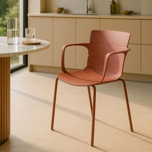 Lot de 4 fauteuils de table en polypropylène et métal brique MONTAUK