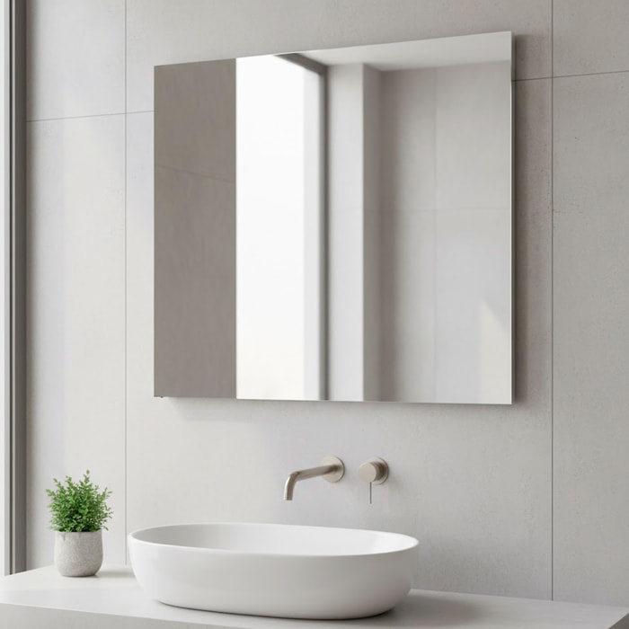 Specchio Rettangolare Filolucido Con Vetro Da 5 mm Bordi a 90&deg; Installazione Verticale e Orizzontale Reversibile Con Pellicola Antiesplosione e Ganci Inclusi Design Moderno Per Bagno Casa 70 X 100 Cm