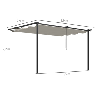 Pérgola de Pared de Jardín 4x3 m Gazebo Exterior Cenador con Techo Retráctil Tela de Poliéster y Marco de Acero para Patio Terraza Balcón Crema