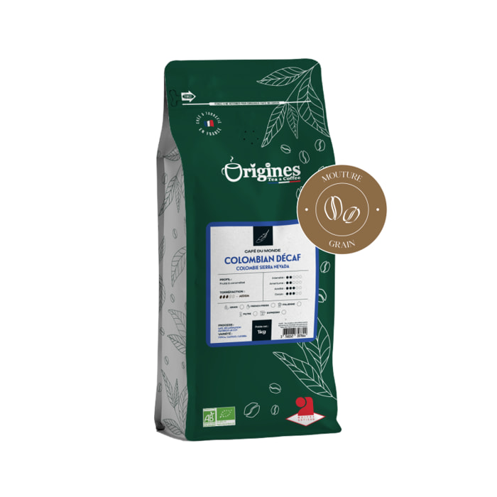 Café Bio - Colombian'Décaf - Pur Arabica - Grain 1kg