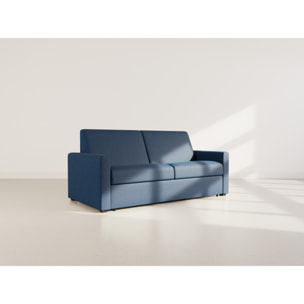 Julia - canapé lit 3 places convertible express couchage quotidien 140 cm matelas 18 cm en tissu - Bleu marine