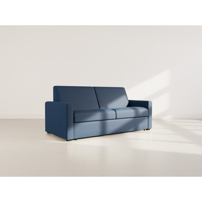 Julia - canapé lit 3 places convertible express couchage quotidien 140 cm matelas 18 cm en tissu - Bleu marine