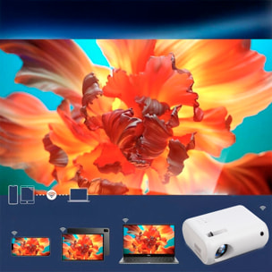 Videoproiettore LCD M8 con 100 lumen ANSI, immagine da 20 a 80 pollici, supporto Full HD 1080p, duplicazione dello schermo wireless e cablata.