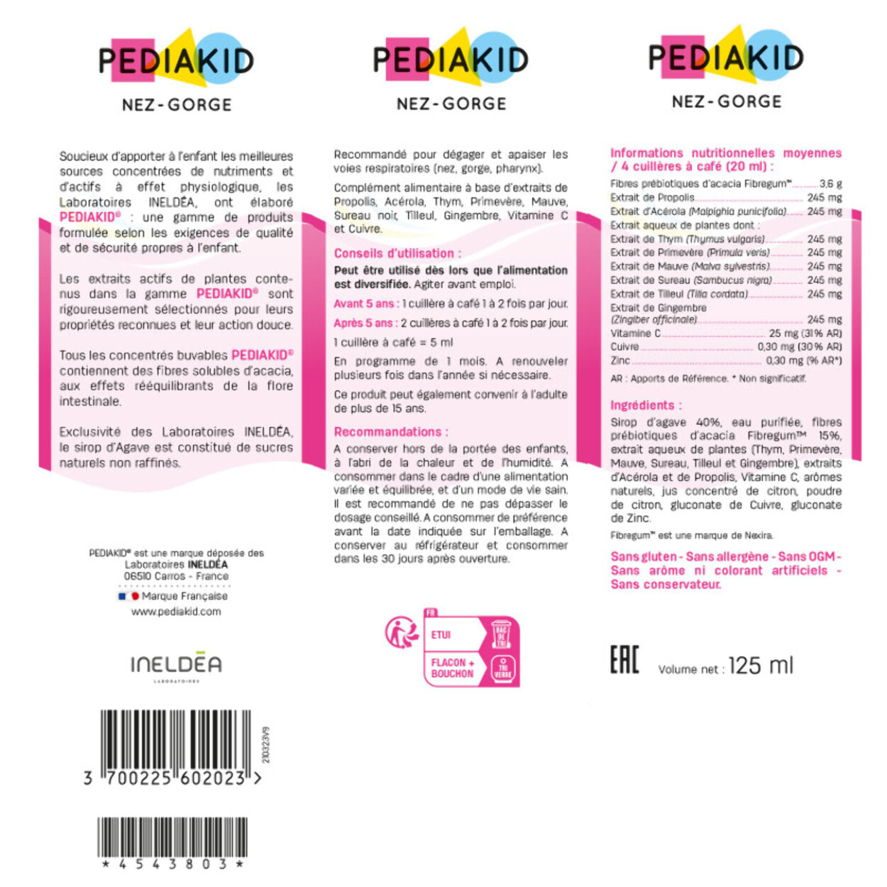 PEDIAKID - Pack Enfants Automne/Hiver - PEDIAKID Sirop Nez-Gorge + PEDIAKID 22 Vitamines & Oligo-éléments + PEDIAKID spray Nez-Gorge + PEDIAKID gommes immunité + PEDIAKID gommes P'tit Biotic