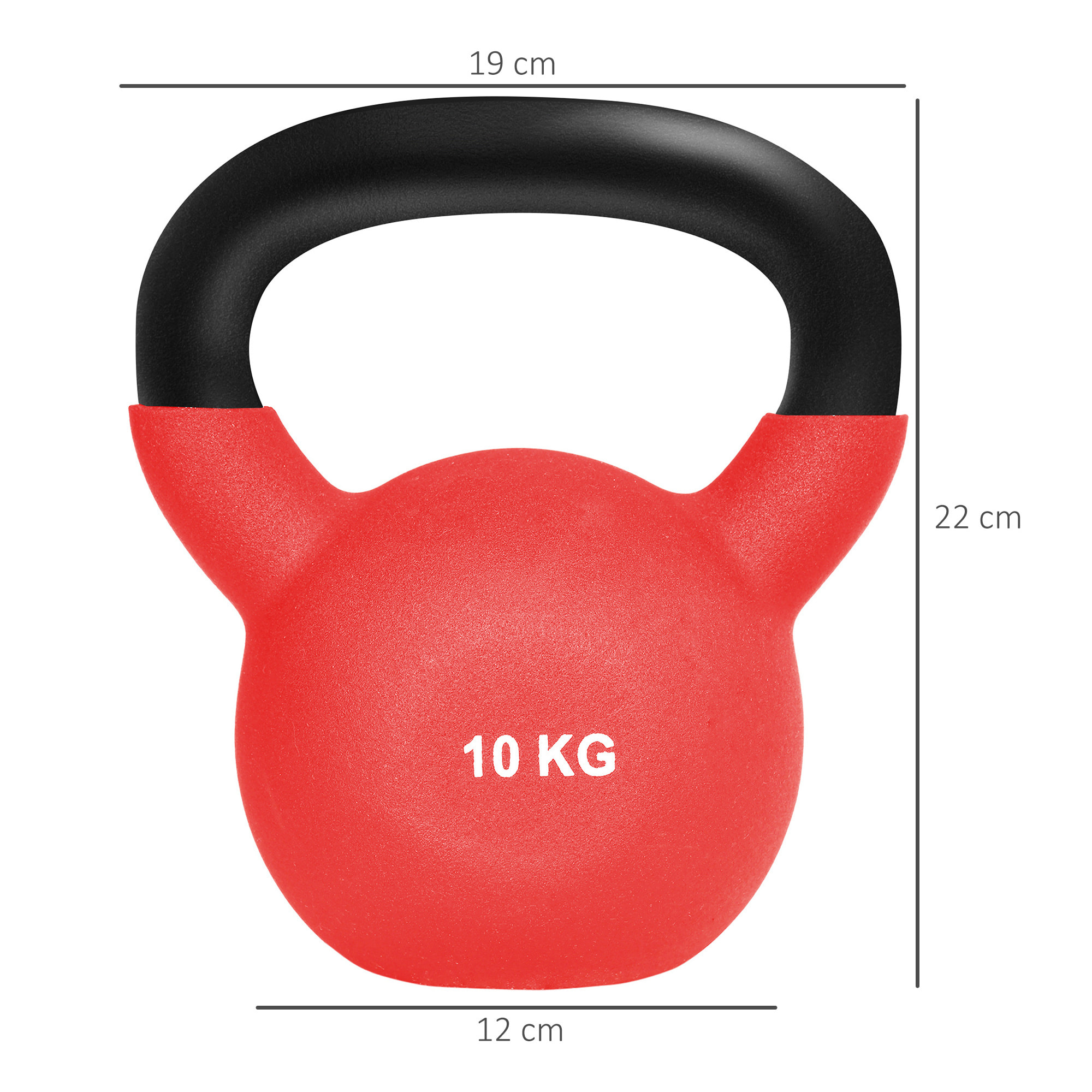Kettlebell 10 Kg en métal large poignée antidérapante fond plat rouge noir