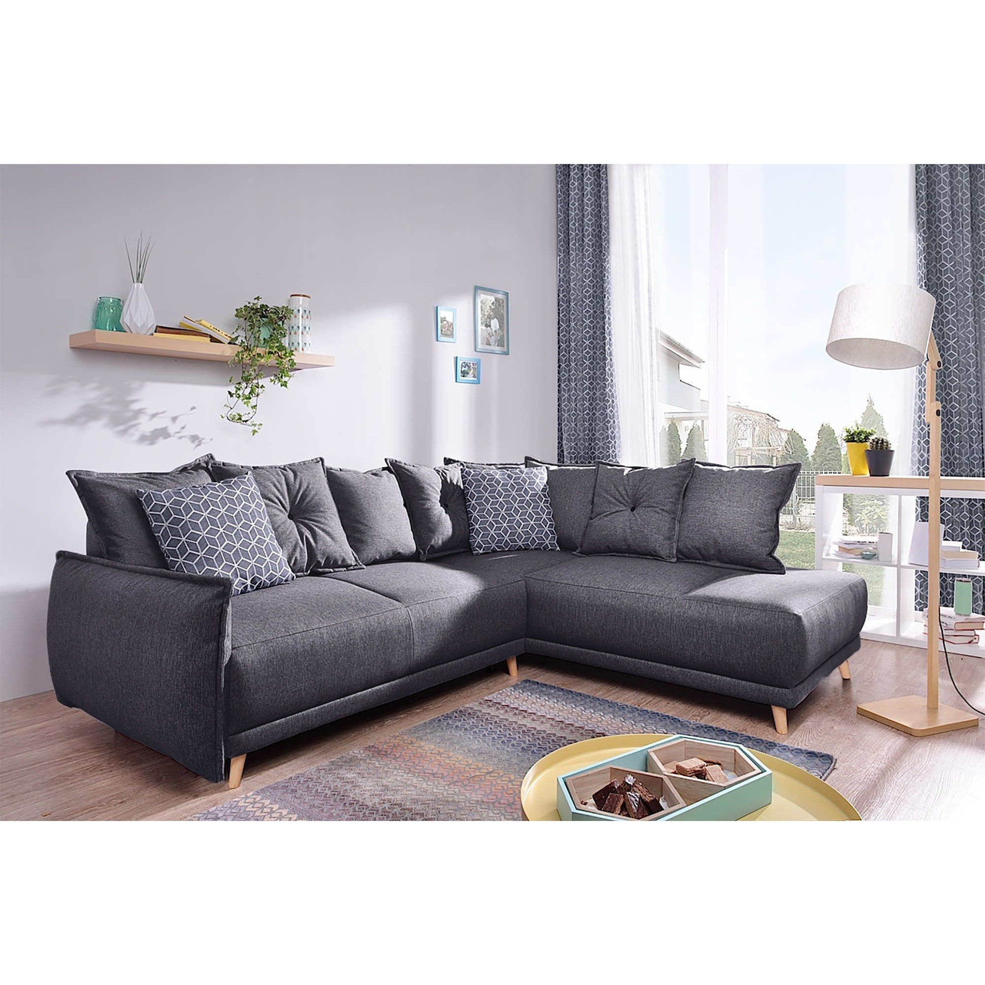 Lena - canapé d'angle droit convertible - 5 places - gris foncé - style scandinave - Gris foncé