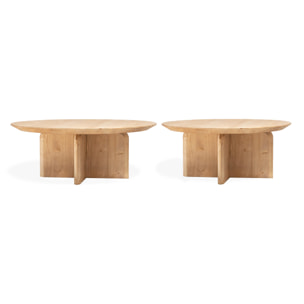 Pack de 2 tables basses rondes en bois massif ton chêne moyen 80cm Hauteur: 30.2 Longueur: 80 Largeur: 80
