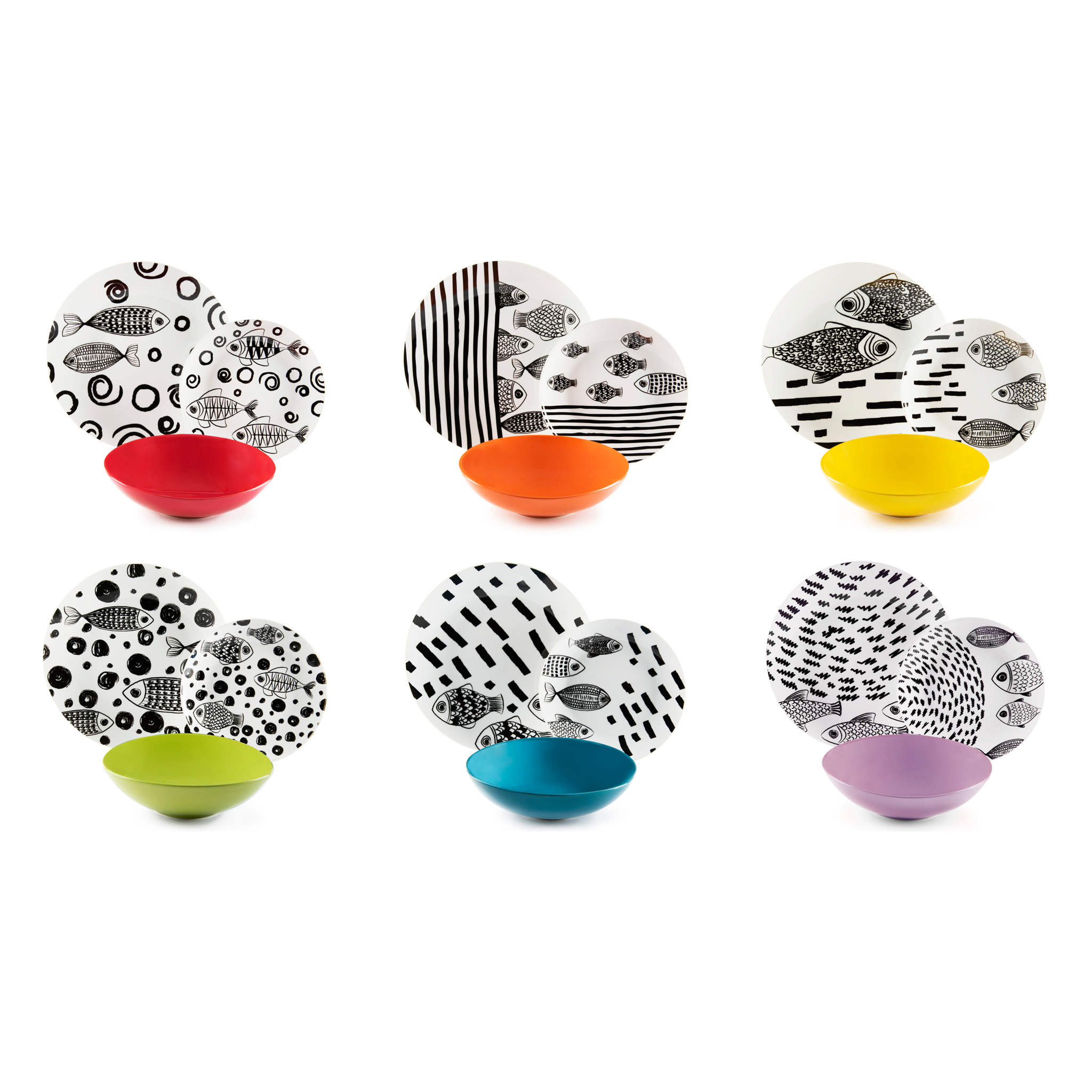 Service de table 18 pièces Excelsa – Black Fishes, Porcelaine Multicolore