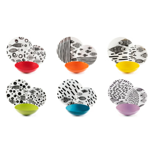 Service de table 18 pièces Excelsa – Black Fishes, Porcelaine Multicolore