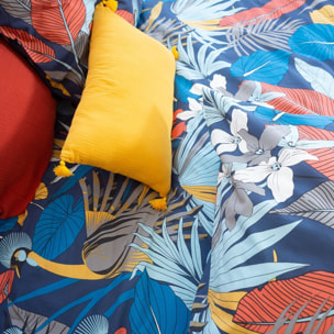Parure housse de couette satin de coton bleu