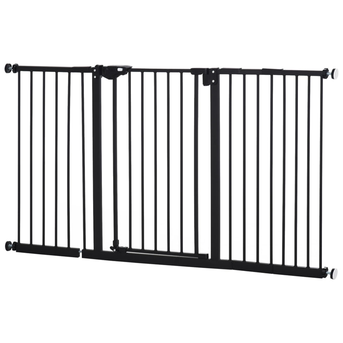 Barrera de Seguridad Extensible para Puertas y Escaleras Barrera para Perros con Cierre Automático y Sistema de Doble Bloqueo Metal 74-147,5x76,2 cm Negro