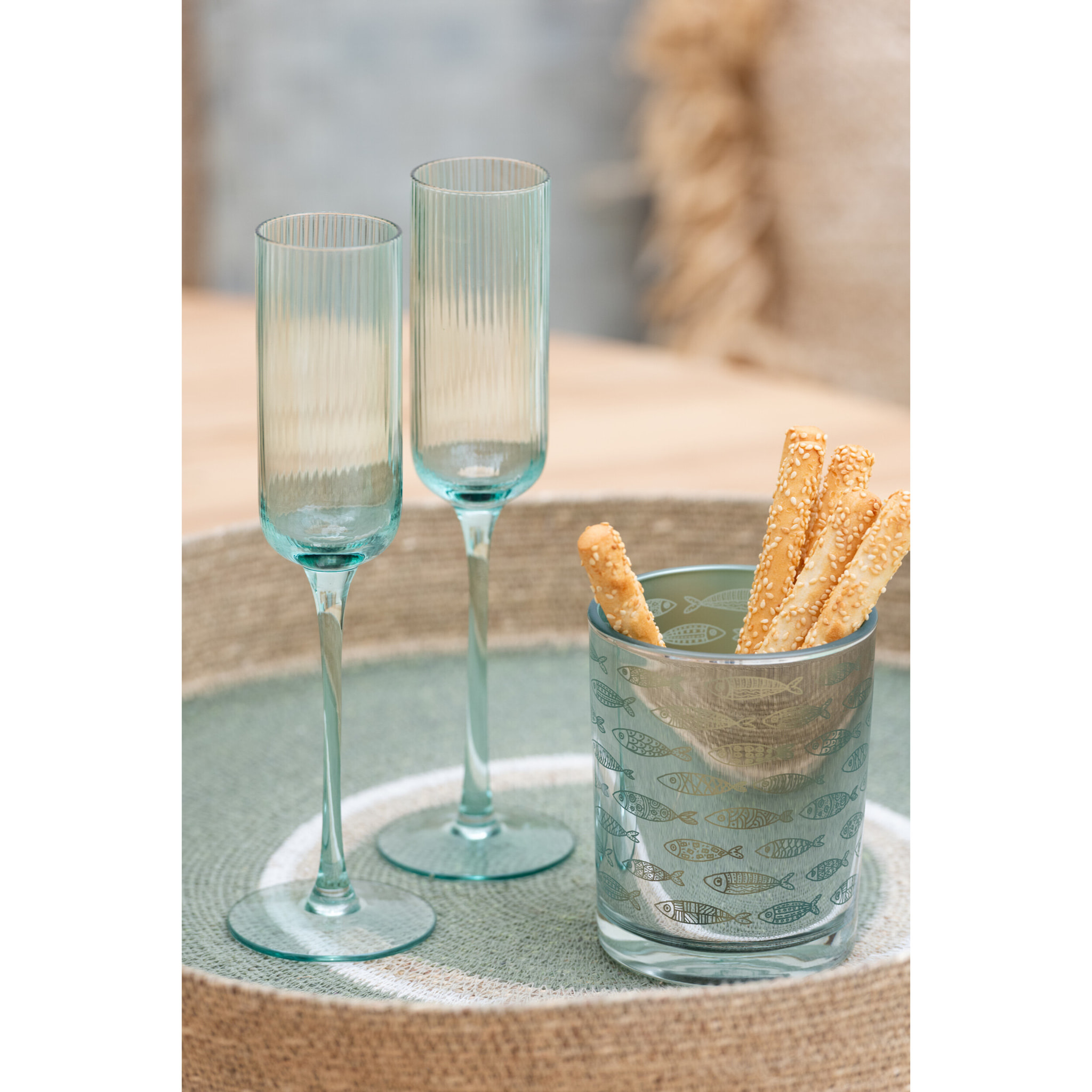 J-Line flute champagne - verre - vert - 6 pcs