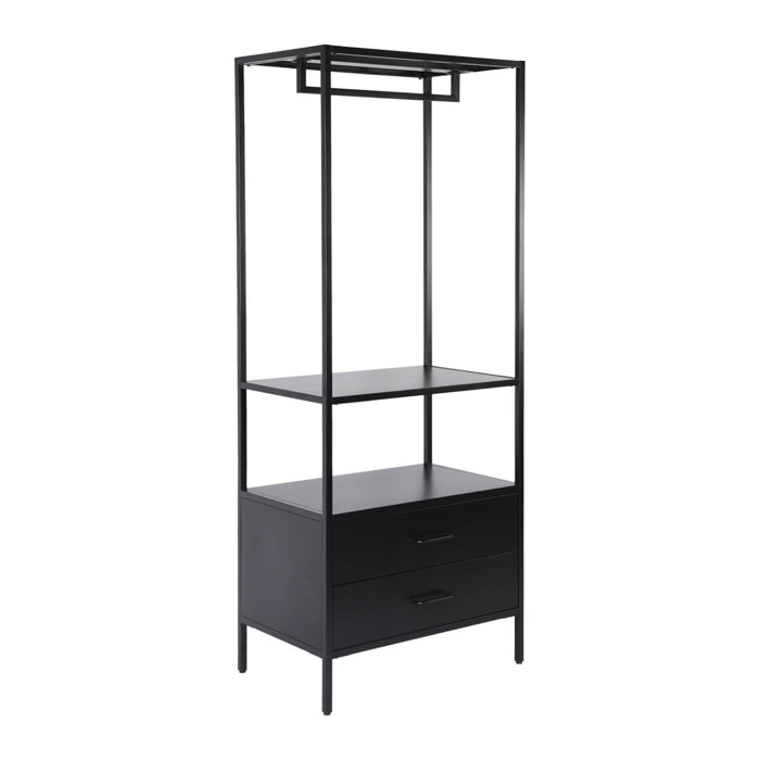 Meuble d'entrée, porte manteau métal avec penderie et 2 tiroirs IDAHO