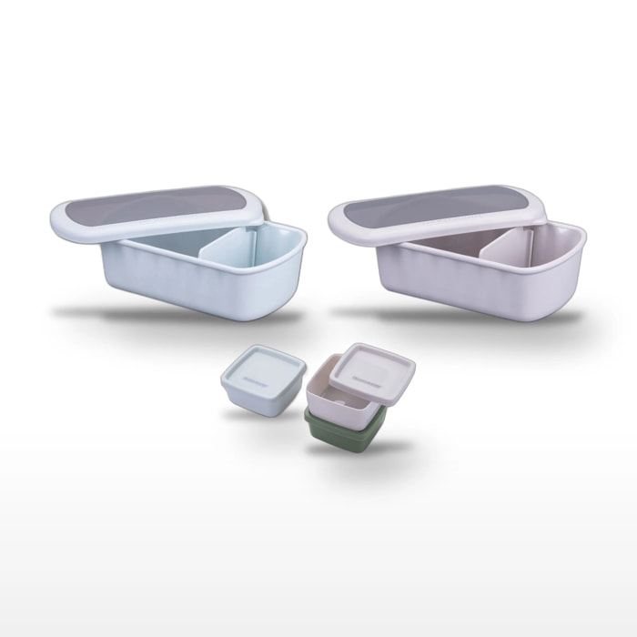 Lot de Lunchboxes Bleu et Beige Fackelmann Storage avec Set de 3 Boîtes à Sauce