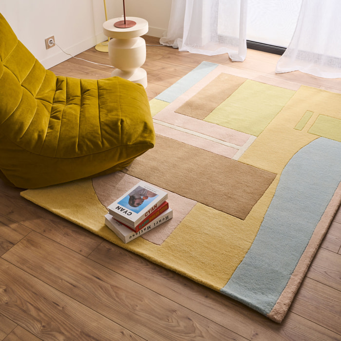 PANTONE - Tapis en laine fait main RAYON TENDRE à motif géométrique