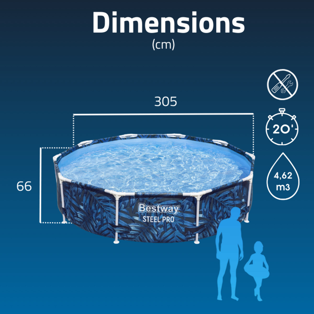 Bestway Piscine hors sol tubulaire ronde Bestway Steel Pro 305 x 66 cm décor tropical