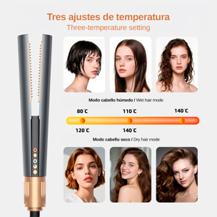 Plancha de pelo 052. 3 en 1 con iones negativos permite alisar, secar y peinar. 4 temperaturas, 2 velocidades y 2 modos de uso.