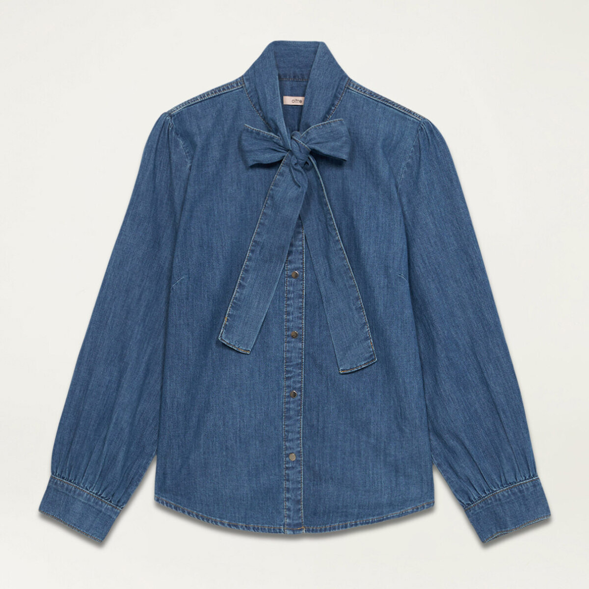 Oltre - Camicia in denim con fiocco - Blu