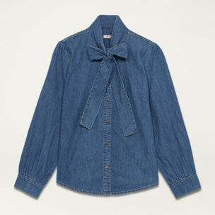 Oltre - Camicia in denim con fiocco - Blu