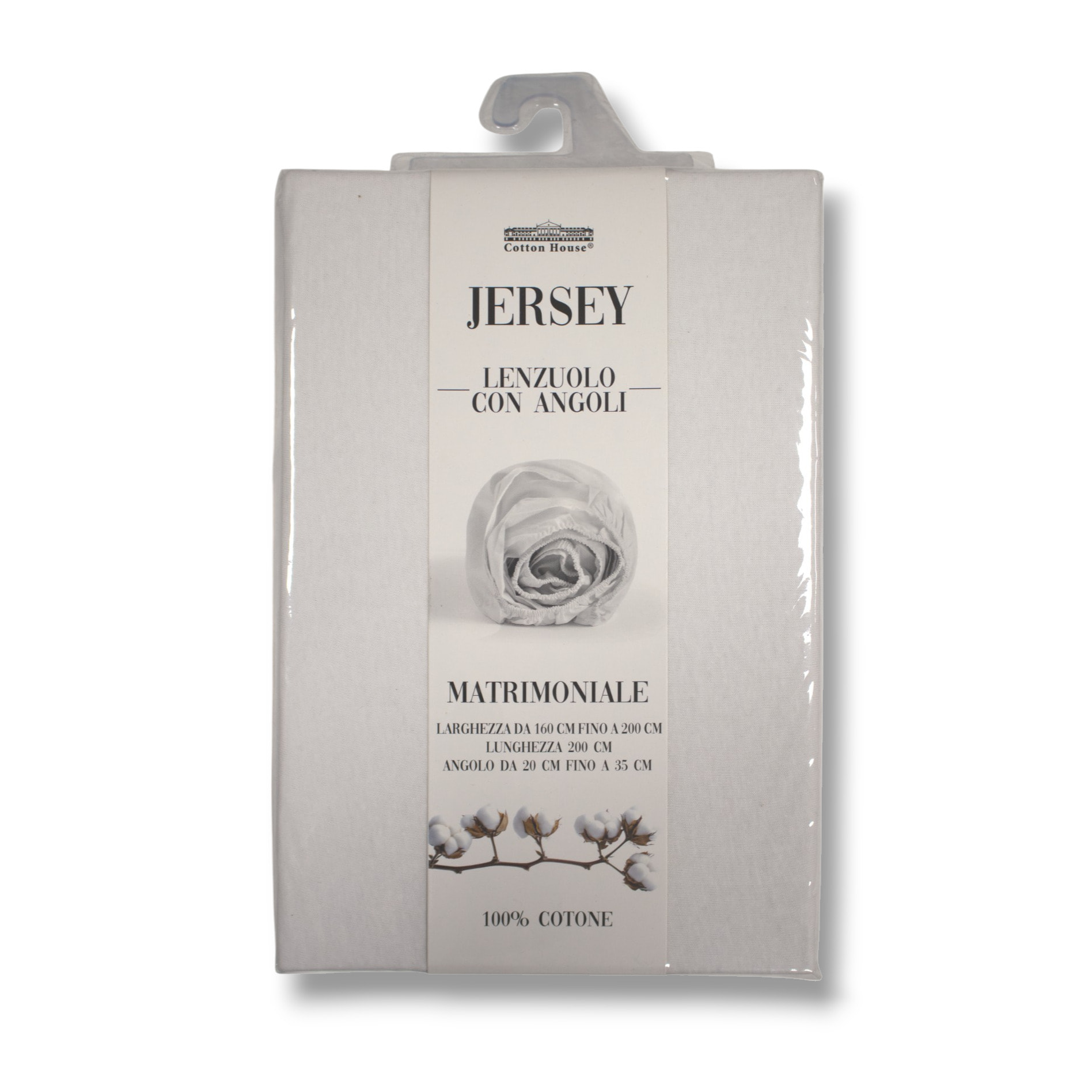 LENZUOLO SOTTO CON ANGOLI PER LETTO MATRIMONIALE IN JERSEY DI COTONE BIANCO