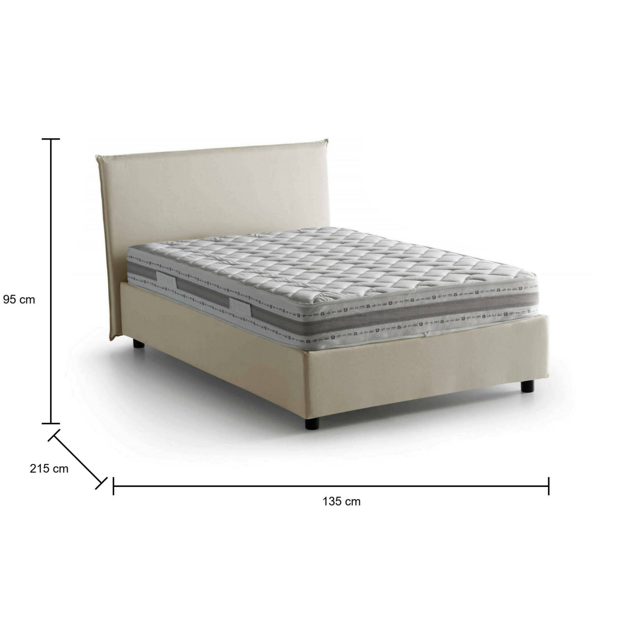 Letto piazza e mezza Alvino, Letto contenitore con rivestimento in tessuto, 100% Made in Italy, Apertura frontale, con materasso Cm 120x200 incluso, Beige