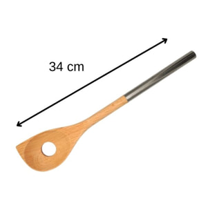 Ensemble de 2 Cuillères en bois biseautée avec un trou manche inox 34 cm Fackelmann Boissellerie
