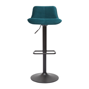Tabourets de bar réglables pivotants 360° en tissu velours bleu pétrole et métal noir (lot de 2) BOOST