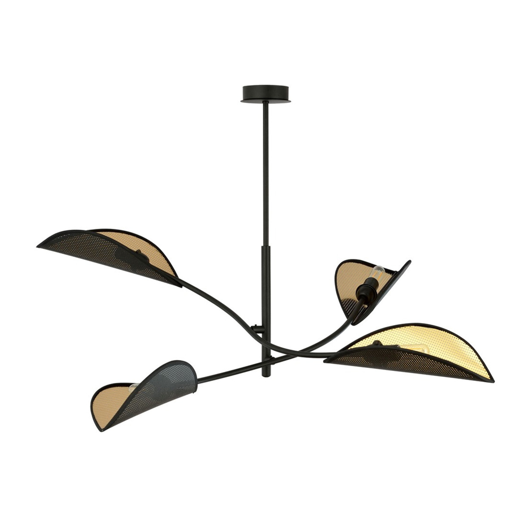 Lampada a sospensione Lotus in acciaio nero e oro