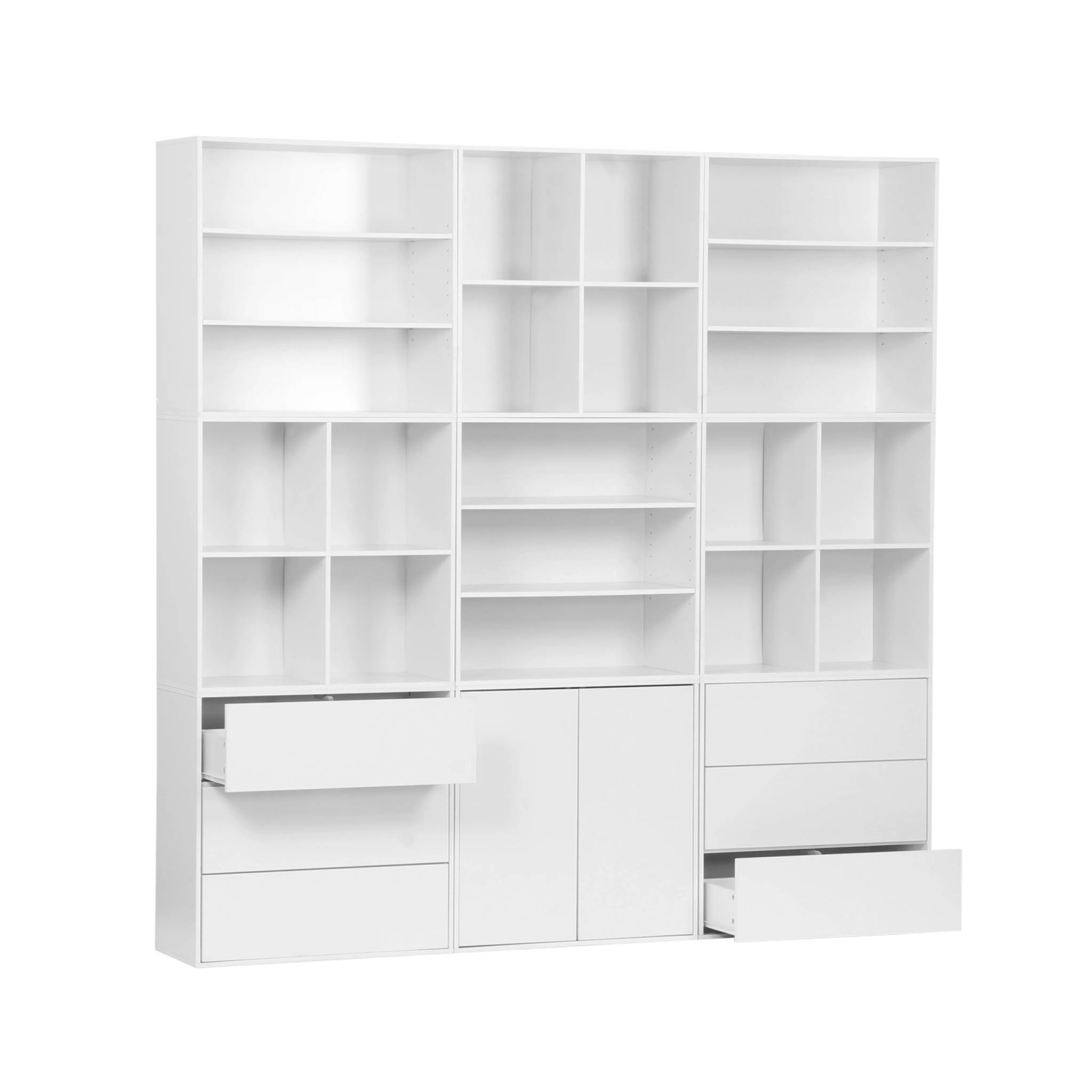 Kit étagère, bibliothèque modulable décor bois 9 éléments KOMPO