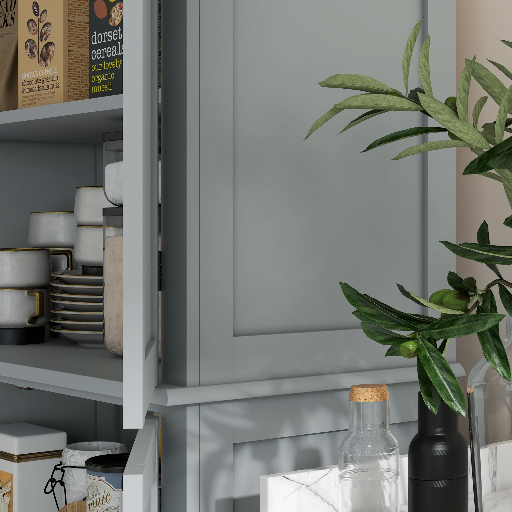Buffet haut - armoire de cuisine - dim. 76 x 40,5 x 184 cm - 2 portes, 4 étagères - gris