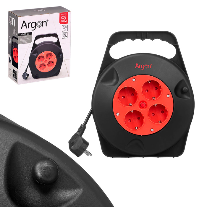 Cavo avvolgibile di 10m con 4 prese europee 2300W.