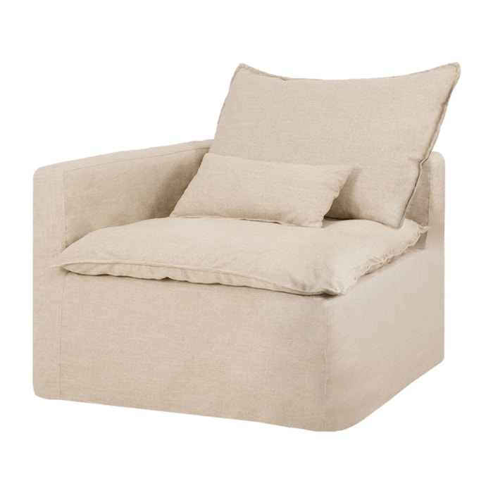 Módulo de algodón y lino con reposabrazos izquierdo desenfundable tono beige de 97x96cm Alto: 99 Largo: 97 Ancho: 96